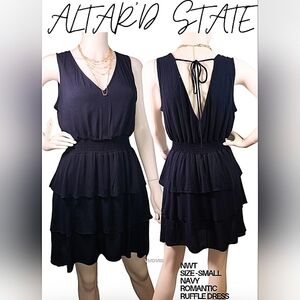 Altar'd State Romantic Low V-Neck Dress|Tie Back| Fully Lined| Navy NWT$70